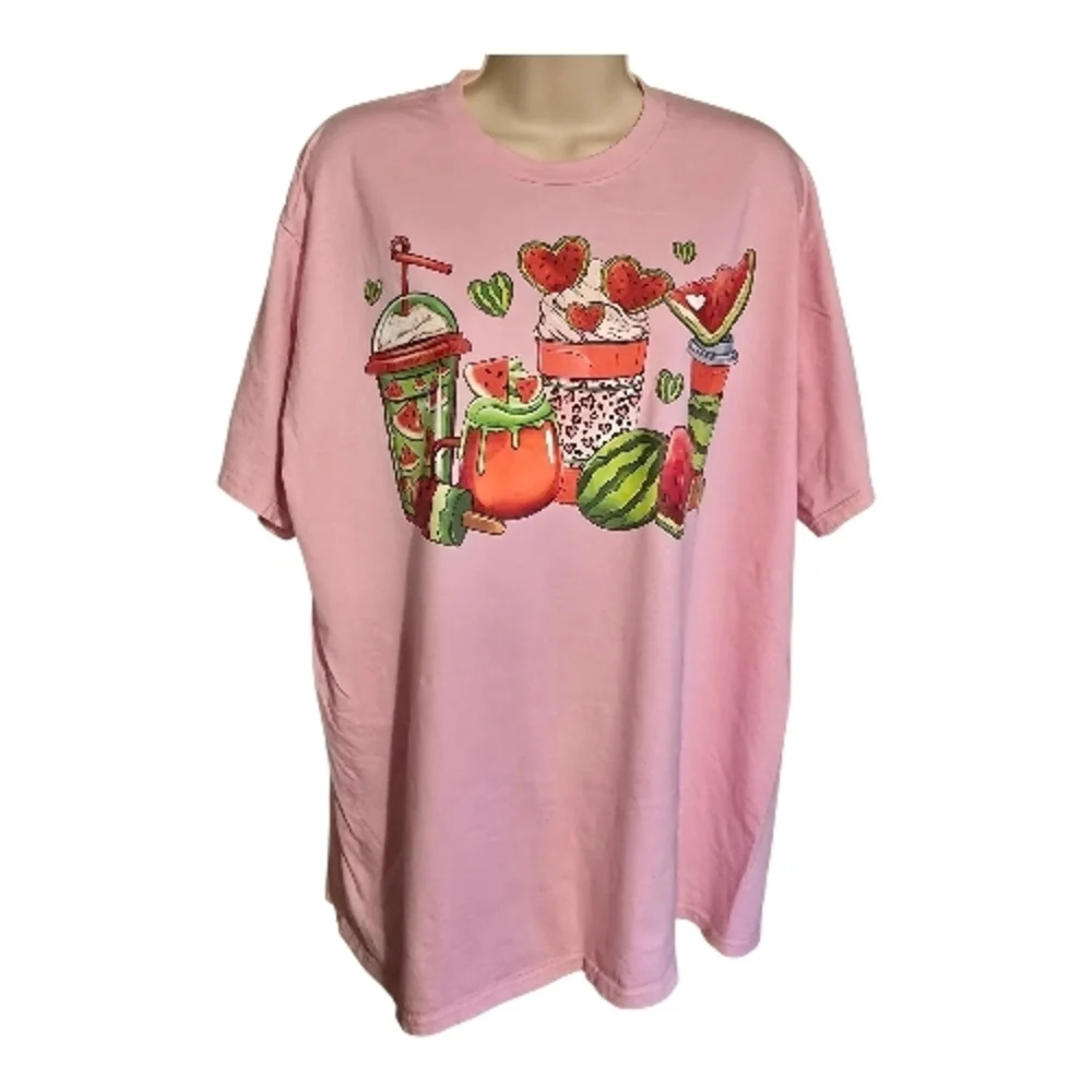 🍉💕Port & Company Watermelon Graphic Tee XL Pink Cute Summer Fruit Drinks Shirt - Picture 2 of 8